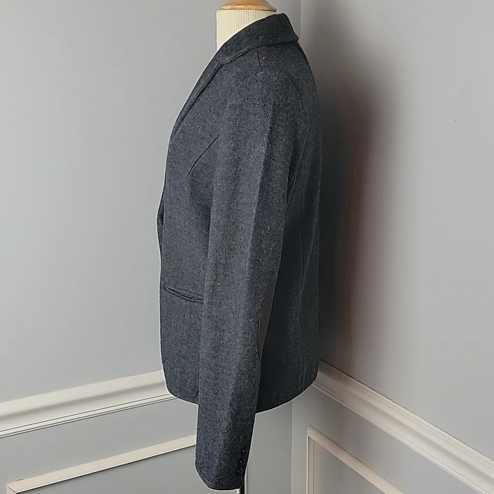 BROOKS BROTHERS Gray‎ Wool Blend Single Button Preppy Elbow Patch Sweater Blazer